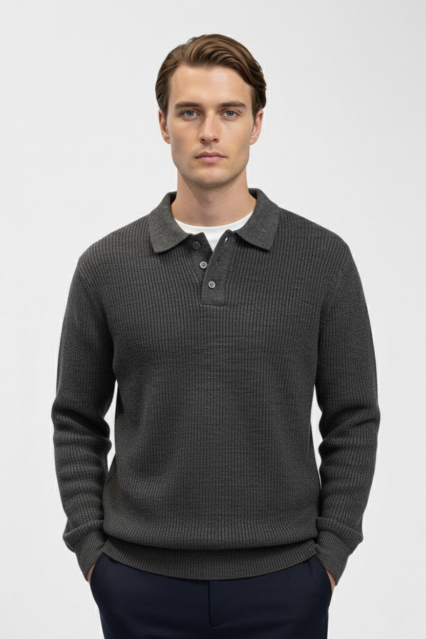 Solorfit | Men’s Knitted Jumper – Polo Collar High Stretch Autumn Winter